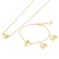 Asymmetric gold heart jewelry set with necklace bracelet and earrings for women - Golden Jewelry Set (KS200535-KFC)