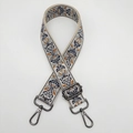 Ethnic style embroidered bag strap with floral jacquard and gunmetal swivel hooks - Beige Grey Brown Gunmetal Hook