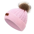 Bonnet en tricot rose pour enfants avec pompon en fausse fourrure et écusson FAS JEANS - 40-50CM / Rose