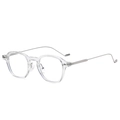 Minimalist square-round clear frames glasses with silver metal temples for couple - Transparent Silver