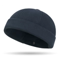 Winter wool felt docker cap in navy blue with retro rolled edge and thick warm texture - Adjustable / Navy Blue