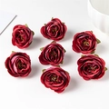 Close-up of deep red artificial rose heads for DIY crafts and wedding decoration - 7 Pcs Pack / Red