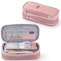 Pink canvas telescopic pencil case with expandable multi-layer storage compartments - 876 Dark Pink