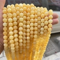 Natural yellow jade round beads in bright yellow translucent finish for jewelry making - 6mm (Approx 60pcs) / Grade A Cream Yellow Topaz