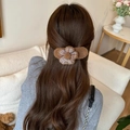 Brown wool knitted bow hair claw with plaid pattern flower accessory for women - Coffee Flower
