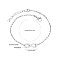 Detailed macro of stainless steel infinity charm bracelet with anti-allergic finish - Silver Single Infinity
