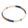 Handmade Tila bead bracelet in ivory white, slate blue and matte bronze squares - White Grey Blue Bronze