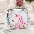 Mini fabric clasp coin purse featuring a white unicorn and floral watercolor illustration - White Unicorn
