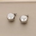 Close-up of minimalist silver stainless steel ball stud earrings on a textured background - 18mm Steel Stud Earrings (KE114943-KFC)