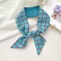 Elegant lake blue silk scarf hair band with vintage red and white floral patterns - Retro Chain