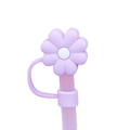 Purple daisy silicone straw cover with a flexible dustproof ring for 10mm straws - Purple and White