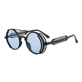 Retro-Steampunk-Sonnenbrille mit rundem schwarzem Metallrahmen und hellblauen Gläsern - Schwarzer Rahmen Eisblaue Gläser