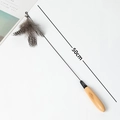 50cm interactive cat wand with wooden handle, spotted feathers and silver bell - Spotted Feather Competition Grade