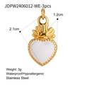 Goud en wit roestvrijstalen hart hanger met kroon ontwerp en vlam details - Vlam Kroon Hart (JDPW2406012-WE)