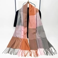 Thick autumn winter checkered scarf with tassels in orange, brown, and pink tones - Retro Red Brown Plaid