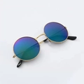 Retro round gold metal sunglasses with blue-green gradient mirrored lenses and black tips - Gold Frame Green Mirror