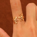 Adjustable rose gold open ring featuring a delicate double hollow flower design for women - Gold Hollow Double Flower Ring (2363)
