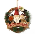 Ghirlanda di Natale con renna e Babbo Natale su base di rattan con striscione Merry Christmas - CX17086 Gruppo di Babbo Natale