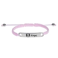 Pink braided rope bracelet for kids with silver rectangular panda engraved metal plate - Silver / Pink Bracelet
