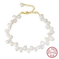 Bracelet en perles d'eau douce baroques en argent 925 avec chaîne dorée ajustable - Perle Dorée Simple (GPB02)