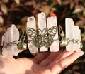 Viking raven skull crown with rose quartz crystals and butterfly in antique bronze - Butterfly Raven Skull Style / Rose Quartz/Antique Bronze Wire