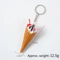 Mini ice cream cone keychain with white cream, chocolate sauce, and red cherry detail - Light Coffee Cone-Cherry Pearl (Keychain)