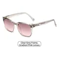Square fashion sunglasses with transparent grey frame and gradient pink lenses - Transparent Grey Frame Gradient Pink Lens