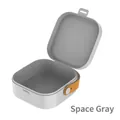 Portable space gray storage box with brown leather strap for earphones and jewelry - Multifunctional Box / Space Gray