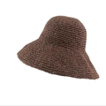 Handgefertigter dunkelbrauner Strohhut mit breiter Krempe für Strand und Outdoor-Urlaub - M (56-58cm) / Braun