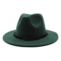 Classic dark green wide brim wool fedora hat with black braided leather band for adults - Dark Green