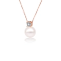 Elegante collar de oro rosa con colgante de perla blanca e incrustación de circón - Oro rosa