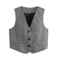 Classic black and white houndstooth V-neck vest with three-button closure and sleek fit - S / Black and White Plaid