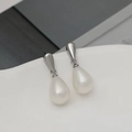 Elegant silver waterdrop pearl earrings with a modern minimalist hanging design - Silver (White K) With 925 Silver Pin
