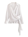 Detail of white striped wrap shirt with side bow tie and long sleeves on white background - XS / White
