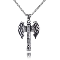 Silver stainless steel double-headed Viking battle axe pendant with box chain - Axe + Stainless Steel Chain