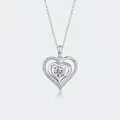 Elegant S925 sterling silver heart pendant necklace with moissanite in double heart design - P13605 Nested Heart 1ct Moissanite