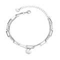 Minimalist silver double-layered titanium steel bracelet with a round pendant and lobster clasp - Silver Bracelet