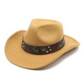 Detail of khaki western cowboy hat with embroidered leather band and metal studs - M (56-58cm) / Camel