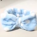 Soft blue plush headband with white polka dots for face washing and makeup routines - #5 Blue Polka Dot - Single Headband
