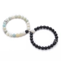 Detail of 8mm lava stone crown bracelets with magnetic heart clasp for couples - 02-Amazonite & Frosted Stone