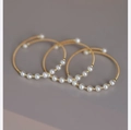 Elegant gold wire-wrapped pearl open bangles set for women in retro minimalist style - White Pearl Gold Bangle