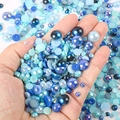 Mixed blue flatback resin pearls and rhinestones for DIY nail art and crafts - Half-circle Pearl Blue Ab Iridescent Series #a08 / 30 g