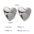 Polished silver stainless steel heart stud earrings with 27mm geometric design - Heart Silver Style (SE010108-S)