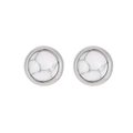 Minimalist silver earrings featuring round white marble inlay and sleek metallic borders - Silver - White Marble Texture