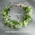 Detail of floral headband showing 55cm circumference and 65g weight measurements - White with Pink Ribbon