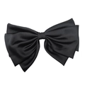 Large black satin bow hair clip with elegant silk texture for back of head styling - Black