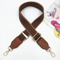 Detail of adjustable brown fabric and leather bag strap with polished gold hardware - Coffee & Brown with Brown