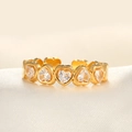 Adjustable gold plated ring featuring five sparkling heart-shaped white cubic zirconia stones - Adjustable Open / 18K Gold Heart Circular White Zircon
