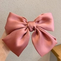 Lotus pink satin bow hair claw clip for girls featuring a smooth glossy finish - 110 Large Bow Spring Clip [Dusty Rose]