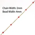 Detail view of 2mm gold stainless steel chain with 4mm red beads for DIY jewelry - 5# Red Beaded Chain / Per Meter